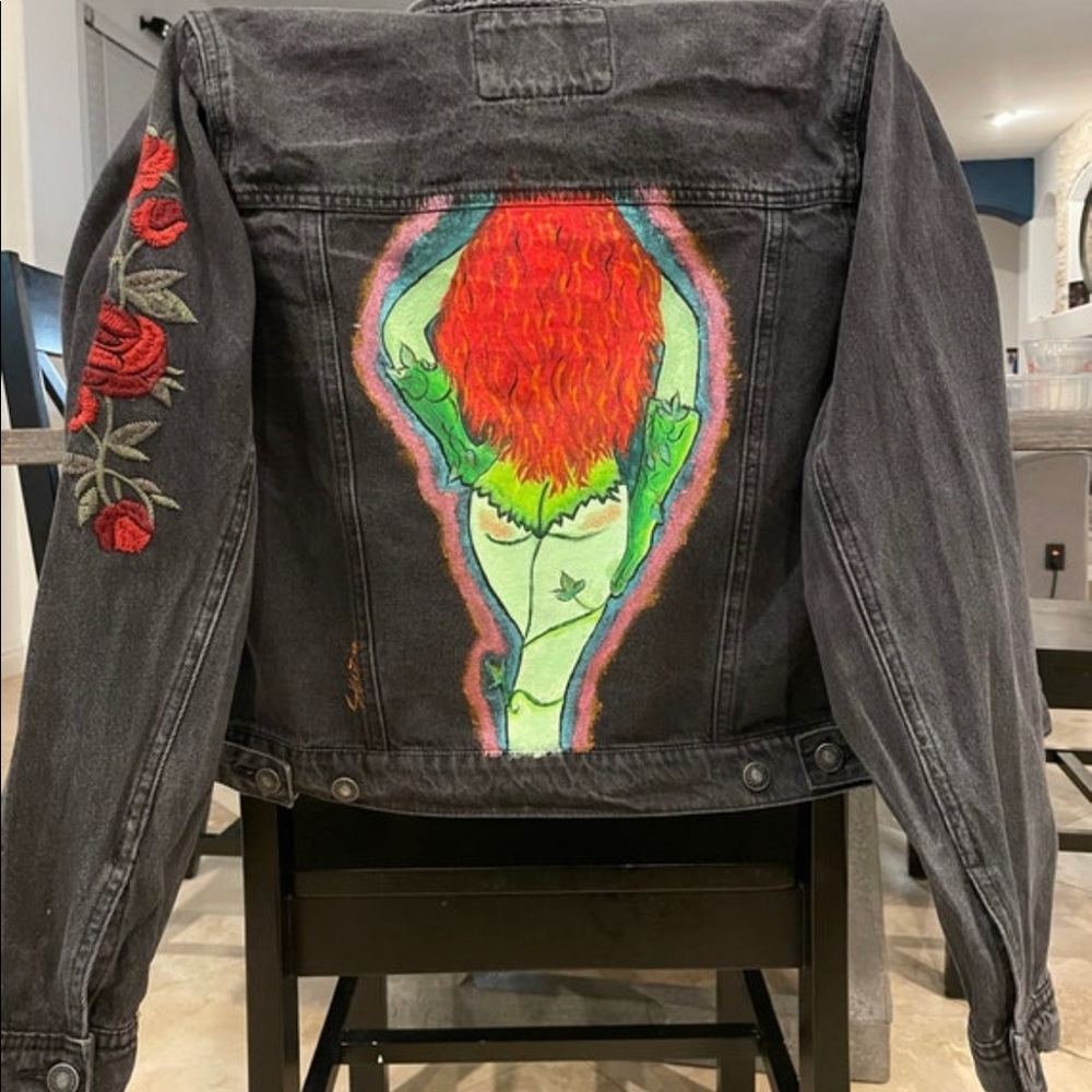 Hand painted black denim jacket